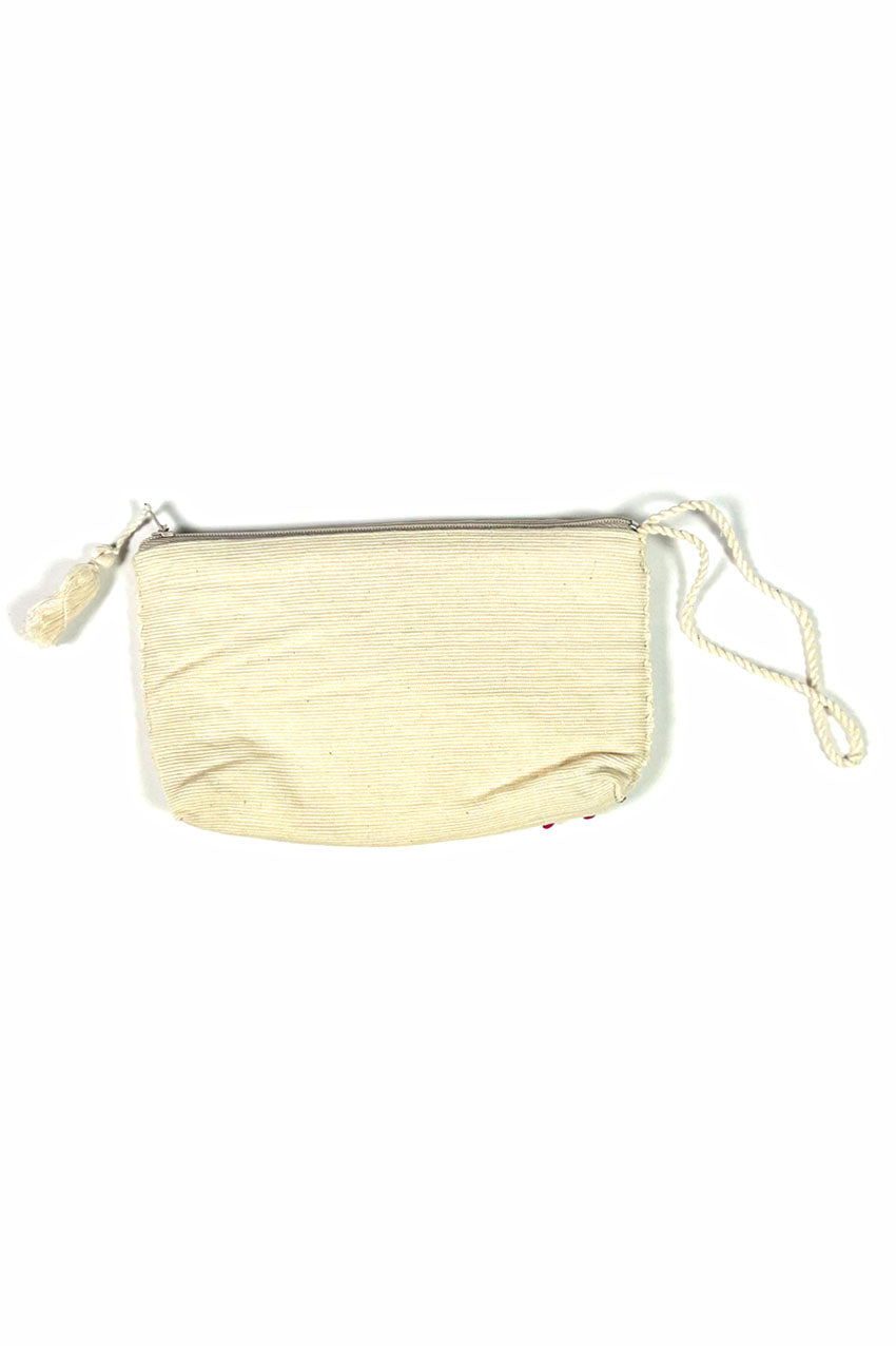 Neceser con detalle puntos de hilo beige