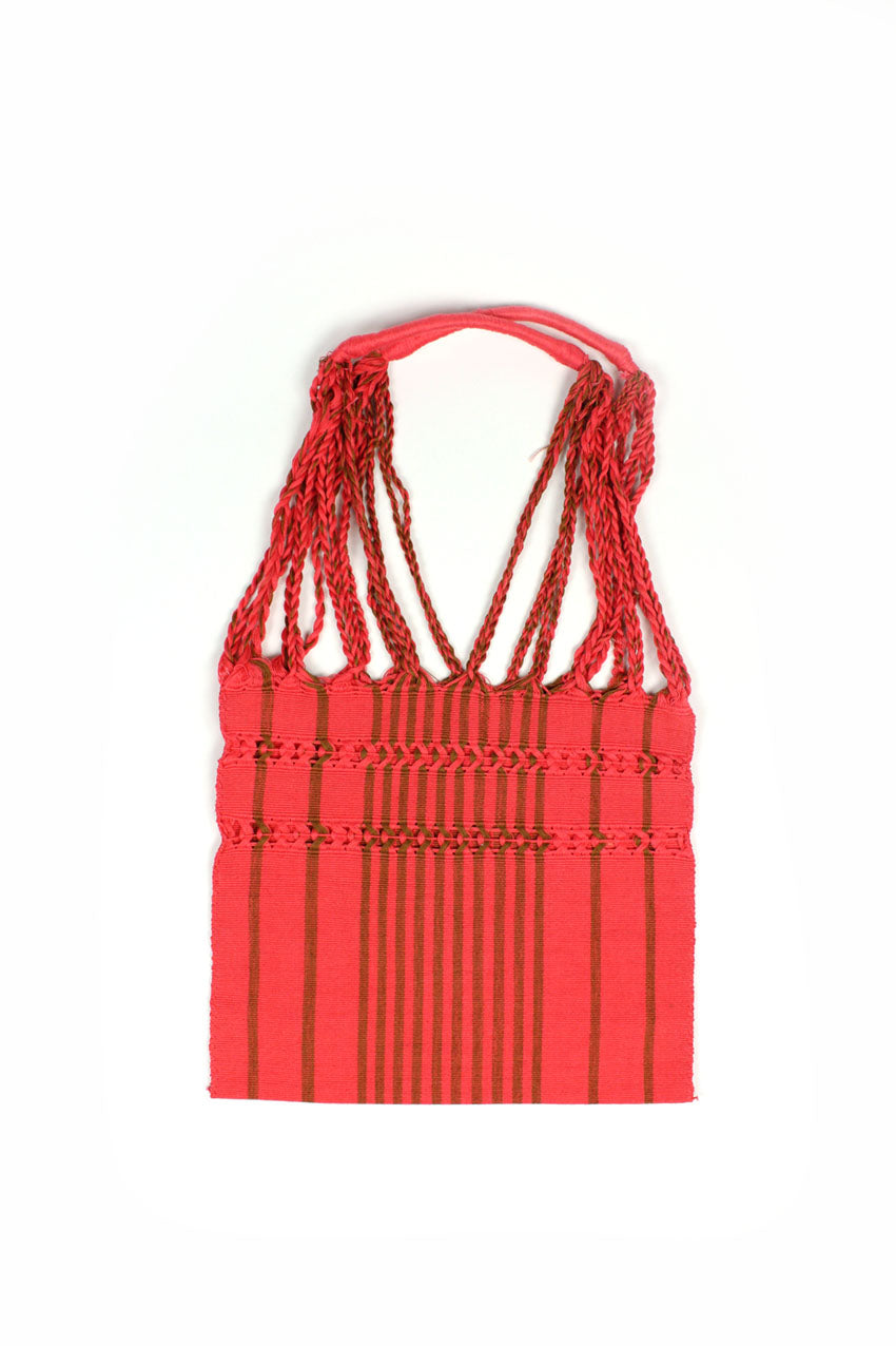 Bolsa de tela a rayas rojas