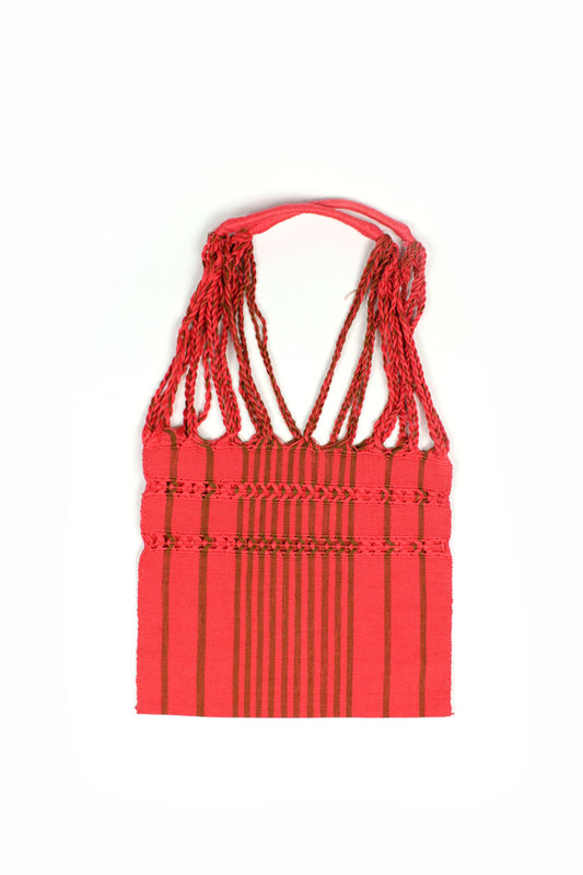 Bolsa de tela a rayas rojas
