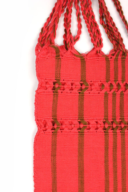 Bolsa de tela a rayas rojas
