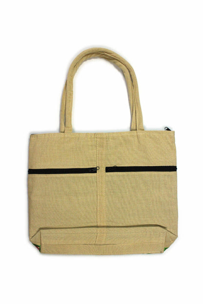 Handtasche mit beiger Blumenstickerei
