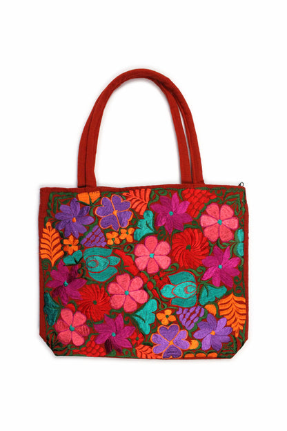 Bolsa bordado floral marrón
