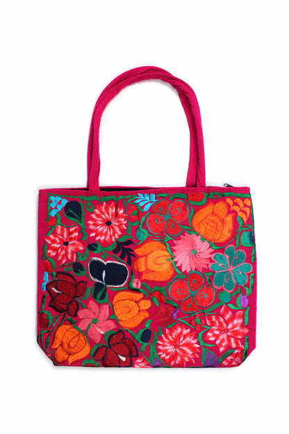 Bolsa bordado floral rosa