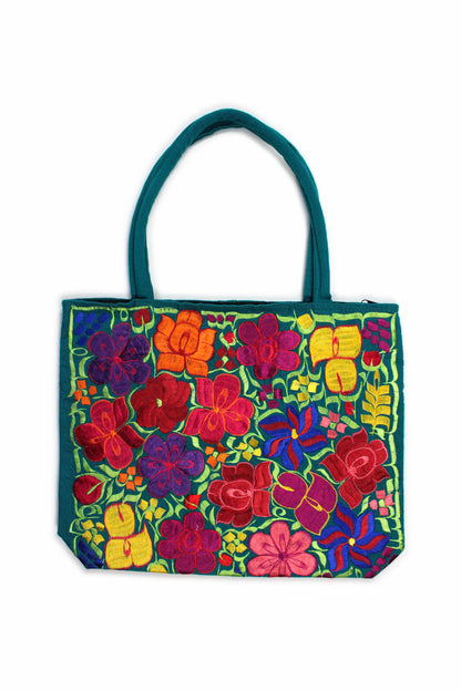 Bolsa bordado floral verde
