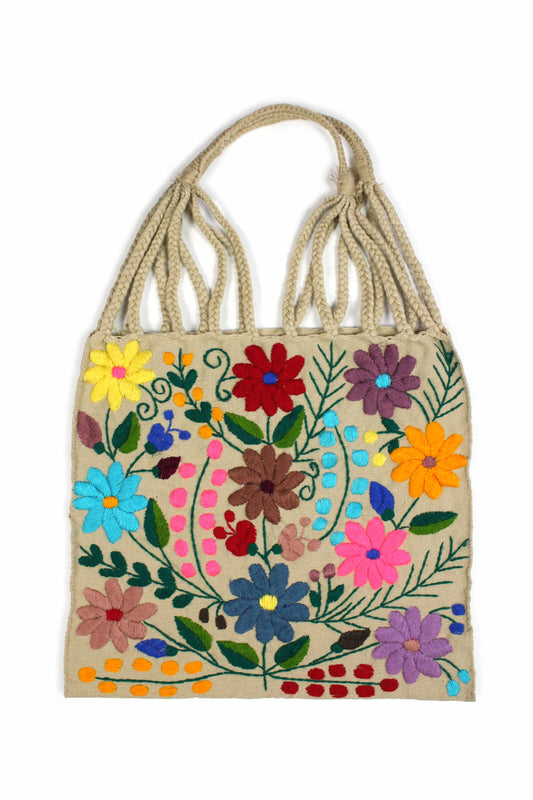 Bolsa telar bordada beige