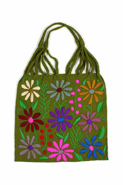 Bolsa telar bordada verde oscuro