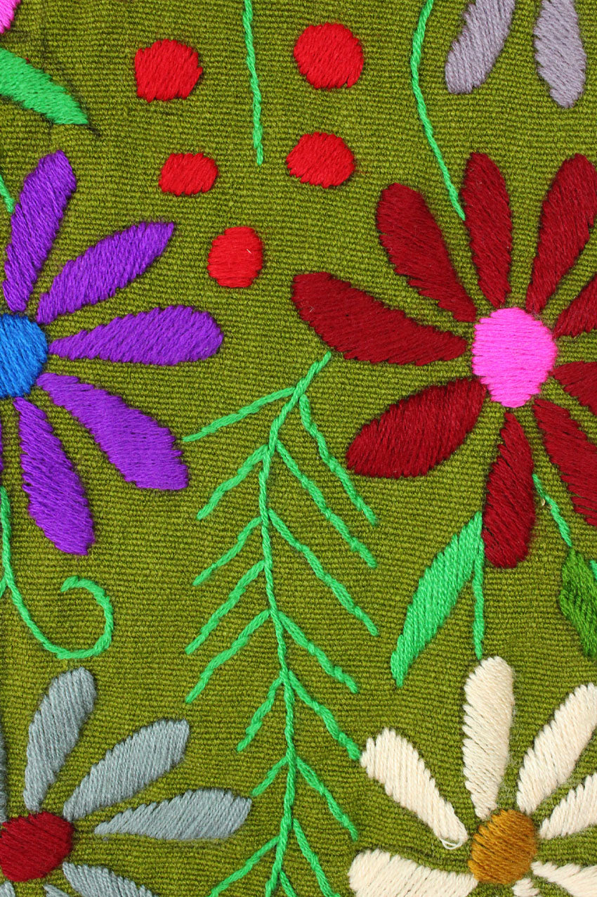 Bolsa telar bordada verde oscuro