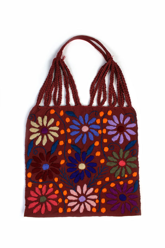 Bolso marrón con bordado floral