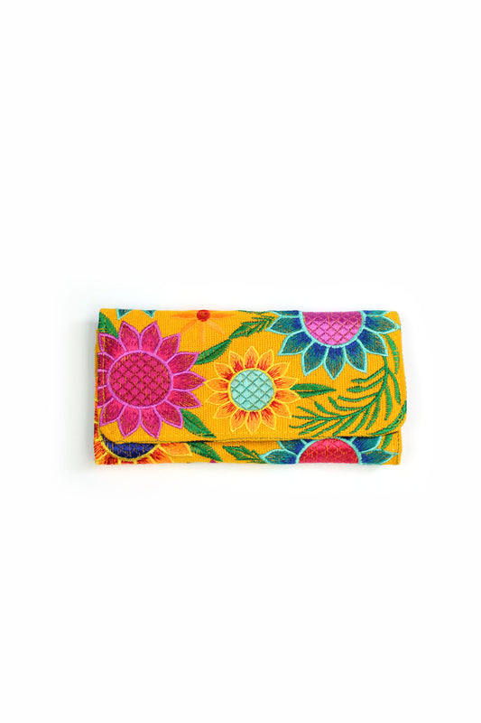 Cartera amarilla floreada