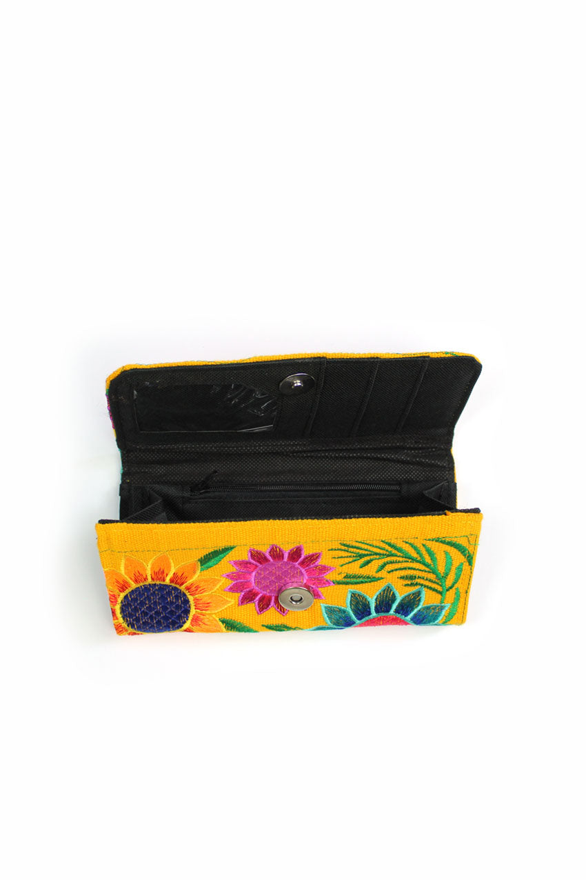Cartera amarilla floreada