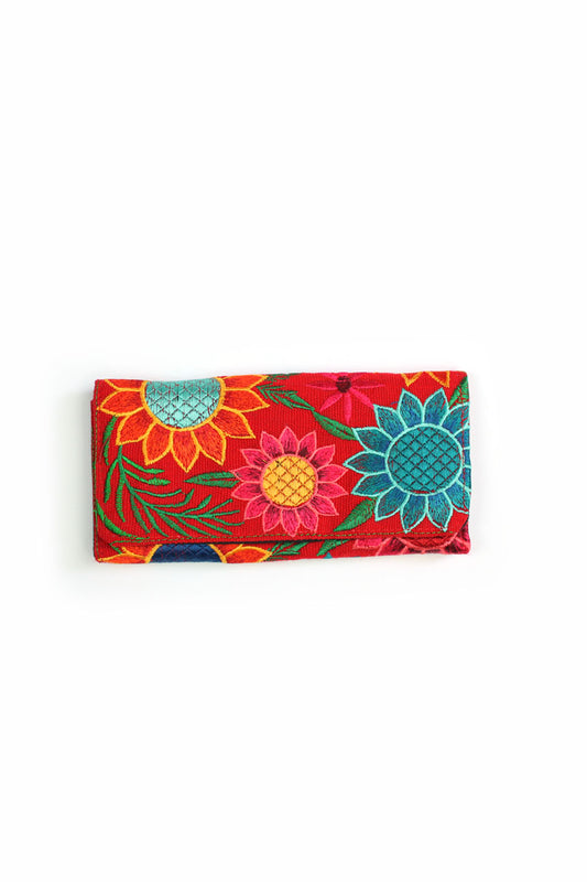 Cartera roja floreada