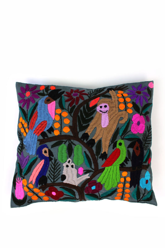 Cojín gris con motivos de animales