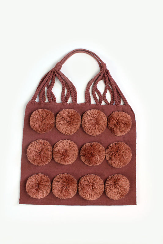 Bolsa tela pompones granate